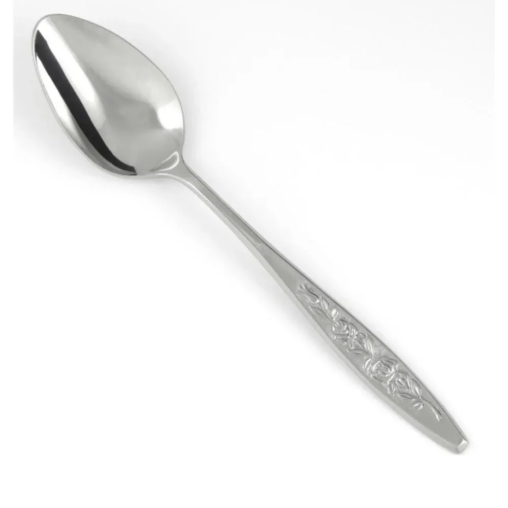 Eldan ELD18 Set Of 4 Teaspoons MAY ROSE Textured Roses Stainless Vintage MCM